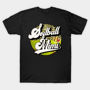 Softball Mimi Vintage Leopard Softball Family Matching T-Shirt